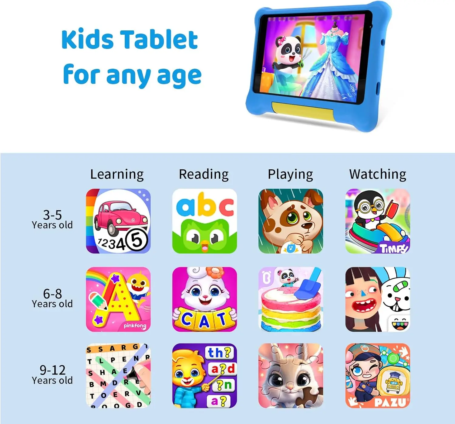 Tablet per bambini da 7 pollici Android 13 Quad Core 5 GB RAM 32 GB ROM WiFi doppia fotocamera per età 3-7 Regalo per bambini Software per bambini Gioco PC
