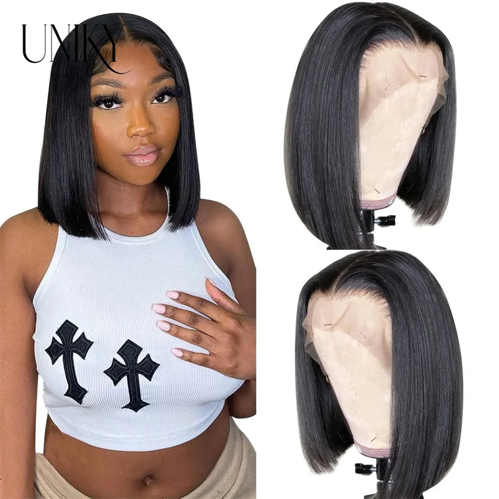 

Straight Short Bob Indian Human Hair Wig 13X4 Lace Frontal Closure Bob Wigs Preplucked 4x4 Lace Closure Bob WigonClearance Seal