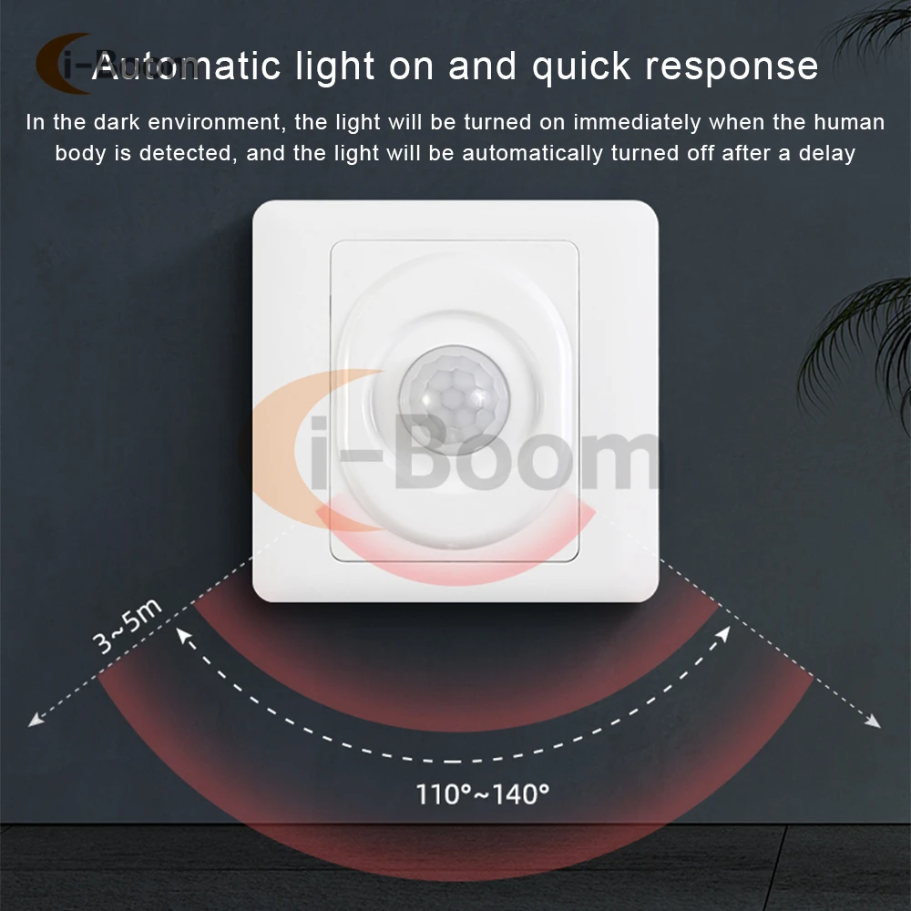 AC 220V  LED PIR Motion Sensor Light Switch Infrared Human Body Detection Auto On Off Light Smart Switch for Corridor Staircase