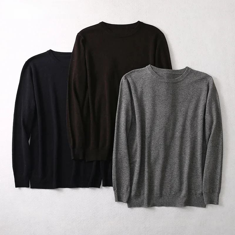Sweter męski 85% jedwab 15% kaszmirowy jednolite kolory wycięcie pod szyją codzienny sweter z długim rękawem ciepła koszulka koszula XL XXL LY047 — zdjęcie 2