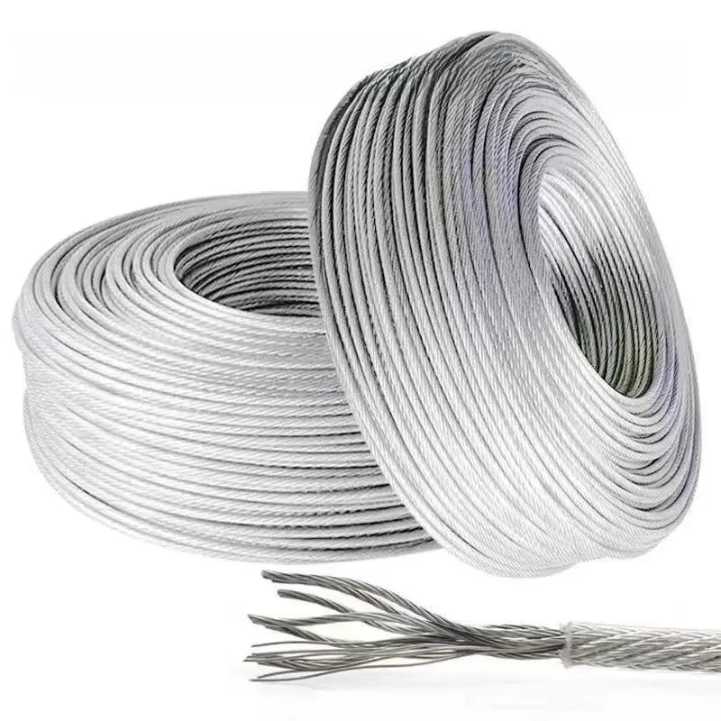 Corde à linge transparente revêtue d'acier inoxydable, Options d'épaisseur multiples 0.5mm-8mm, ligne de séchage de vêtements de jardin domestique