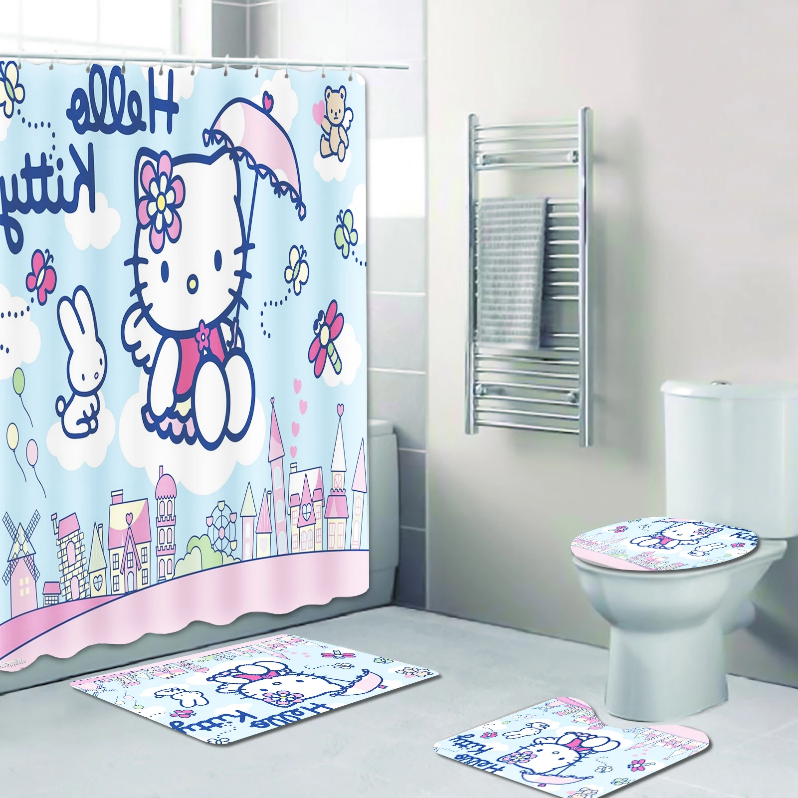 Hello Kitty Shower Curtain Polyester Full Bath Set Screen Sets Setluxury Cartoon Funny Hook Up Bathroom Accessories Cute