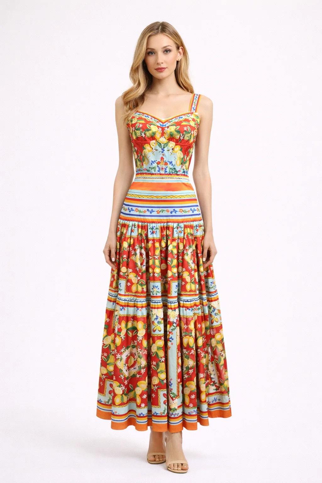 

elegant Printed Casual Women's Set with Camisole Cotton Top+Cotton Fashion Half Skirt Two-piece Set Summer