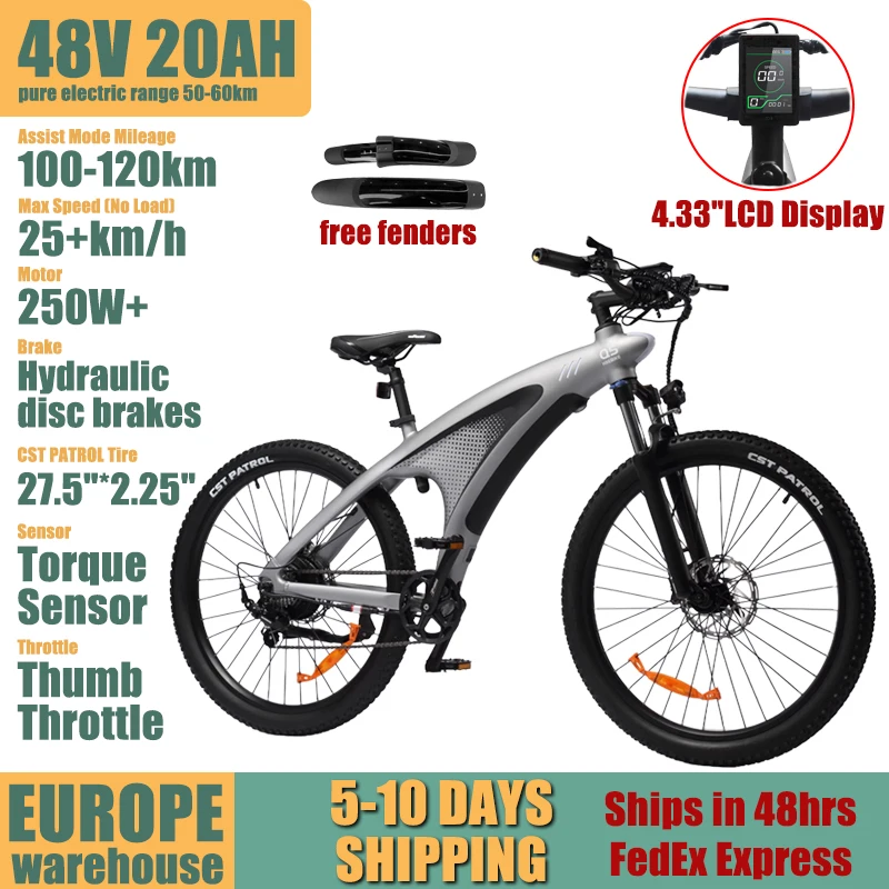 HX Q5 Erwachsenen-E-Bikes Elektrofahrrad 48V20AH E-Bikes Elektrisches Dirt Bike Elektrofahrrad 85N.M Mountain E-Bike 27,5'*2,25' Offroad-Reifen