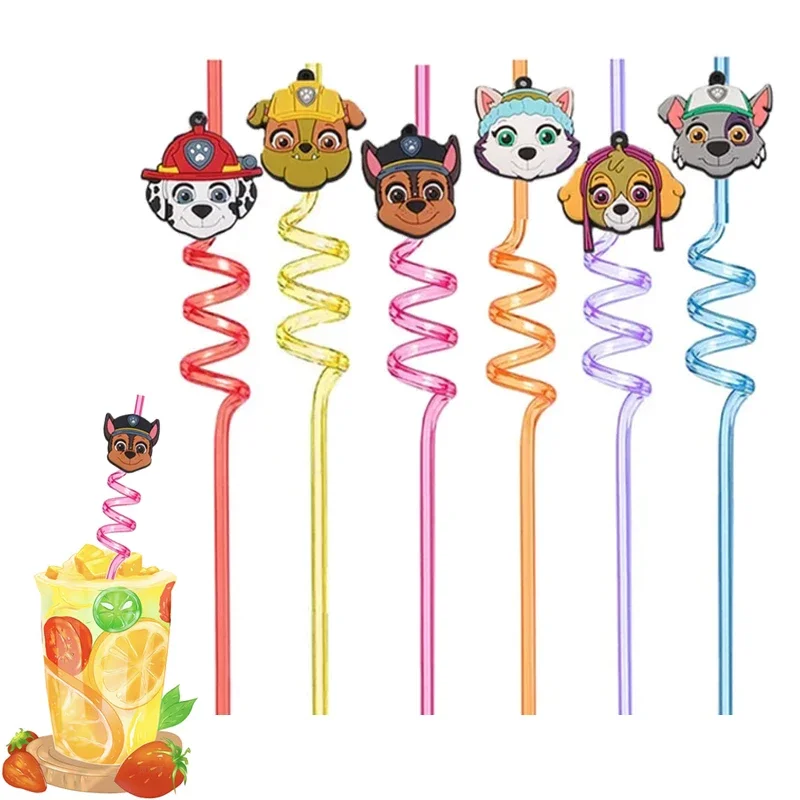 Pailles Paw Patrol, 6 pièces, Pipette en spirale de qualité alimentaire, décoration de fête d'anniversaire pour enfants garçons et filles, fournitures de fête prénatale, cadeaux