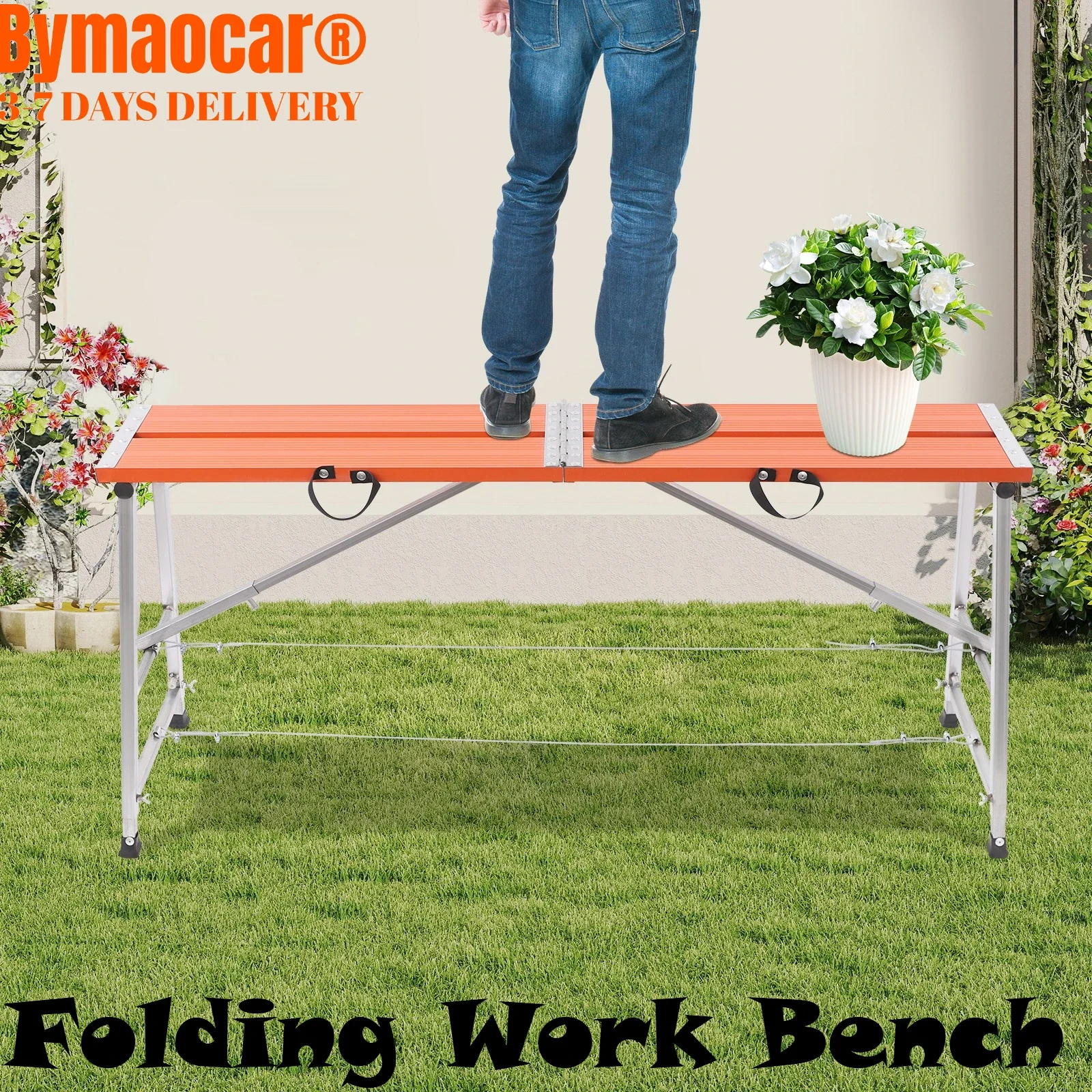 

Folding Work Platform, 330lbs Capacity, 5-Level Adjustable Height, 59"×11" Aluminum Portable Scaffolding Ladder for Construction