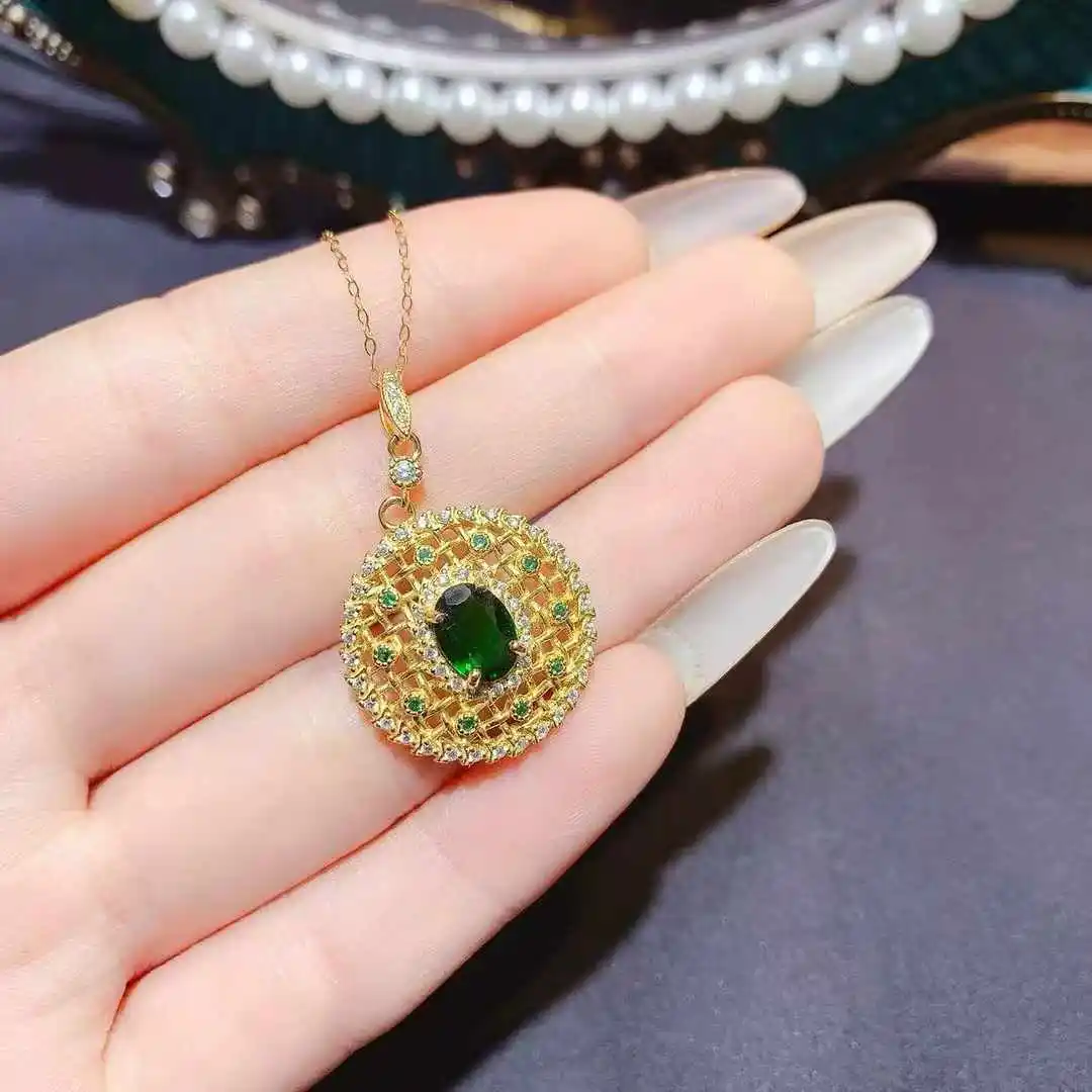 KJJEAXCMY Natural Gemstone Women's Luxury Impurity Free 5x7mm Translucent Jadeite Pendant New 925 Pure Silver Inlay Gift for Gir