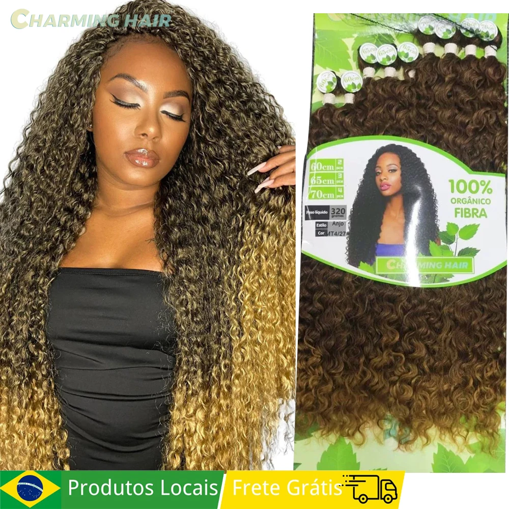 Cabelo Bio Fibra Cacheado 320g 9Pcs Extensões de Cabelo Sintético Macio Resistente ao Calor Afro Culrls 