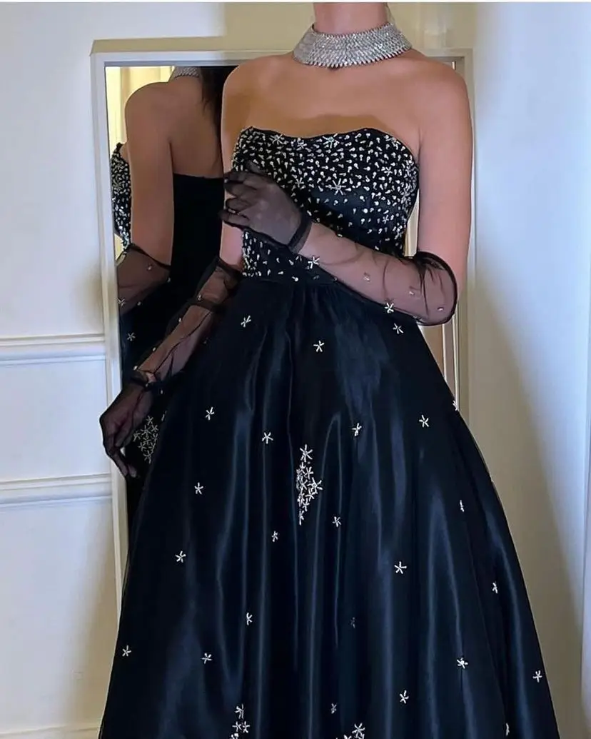 Customized High Low Satin Prom Dresses Strapless Handmade Beaded Bodice Evening Party Bride Gowns A Line Robe De Soiree