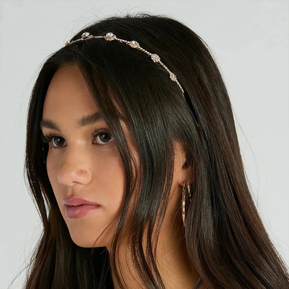 Diadema de flores con diamantes de imitación para mujer, joyería de boda, banda para el cabello nupcial geométrica Simple, tocado elegante, regalo de banquete