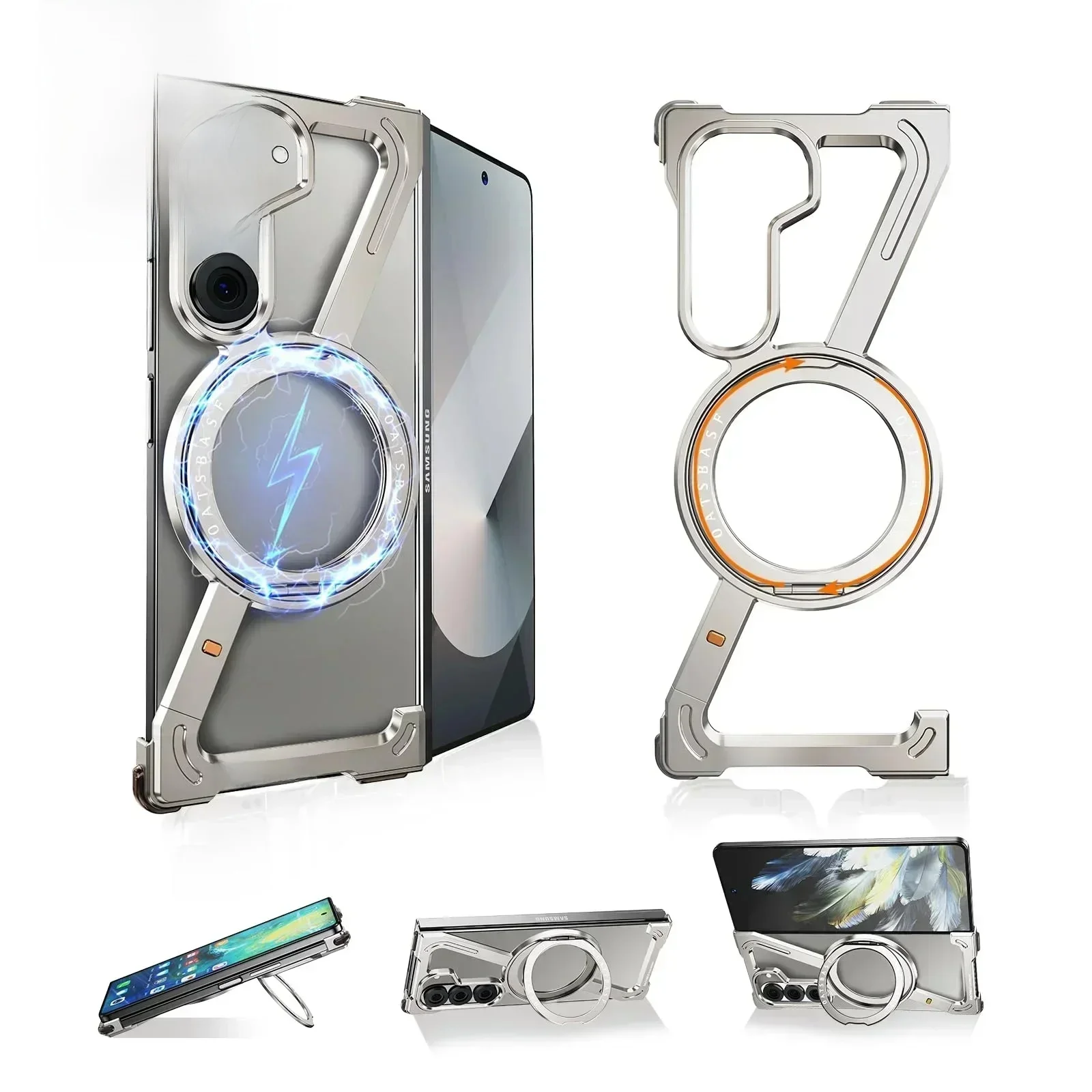 Etui Eary do Samsung Galaxy Z Fold 8 Ultra 7 6 5 z Magsafe, obrotowe o 360 stopni, magnetyczne, z metalową ramką, bezramkowe, ochronne etui na telefon — zdjęcie produktu 7