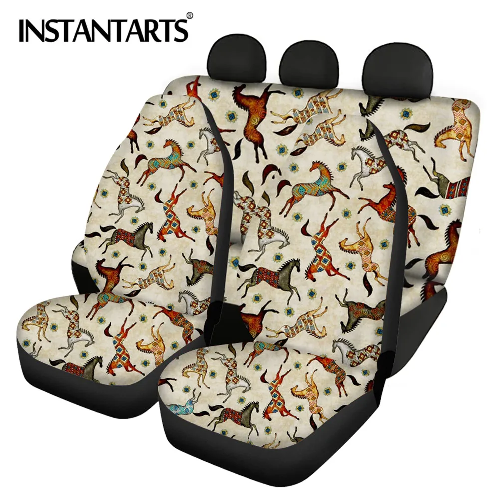 INSTANTARTS Retro Horse Pattern Vehicle Front and Back Seats Cushion Durable Colorfast Classical Creative Car Decorative Covers