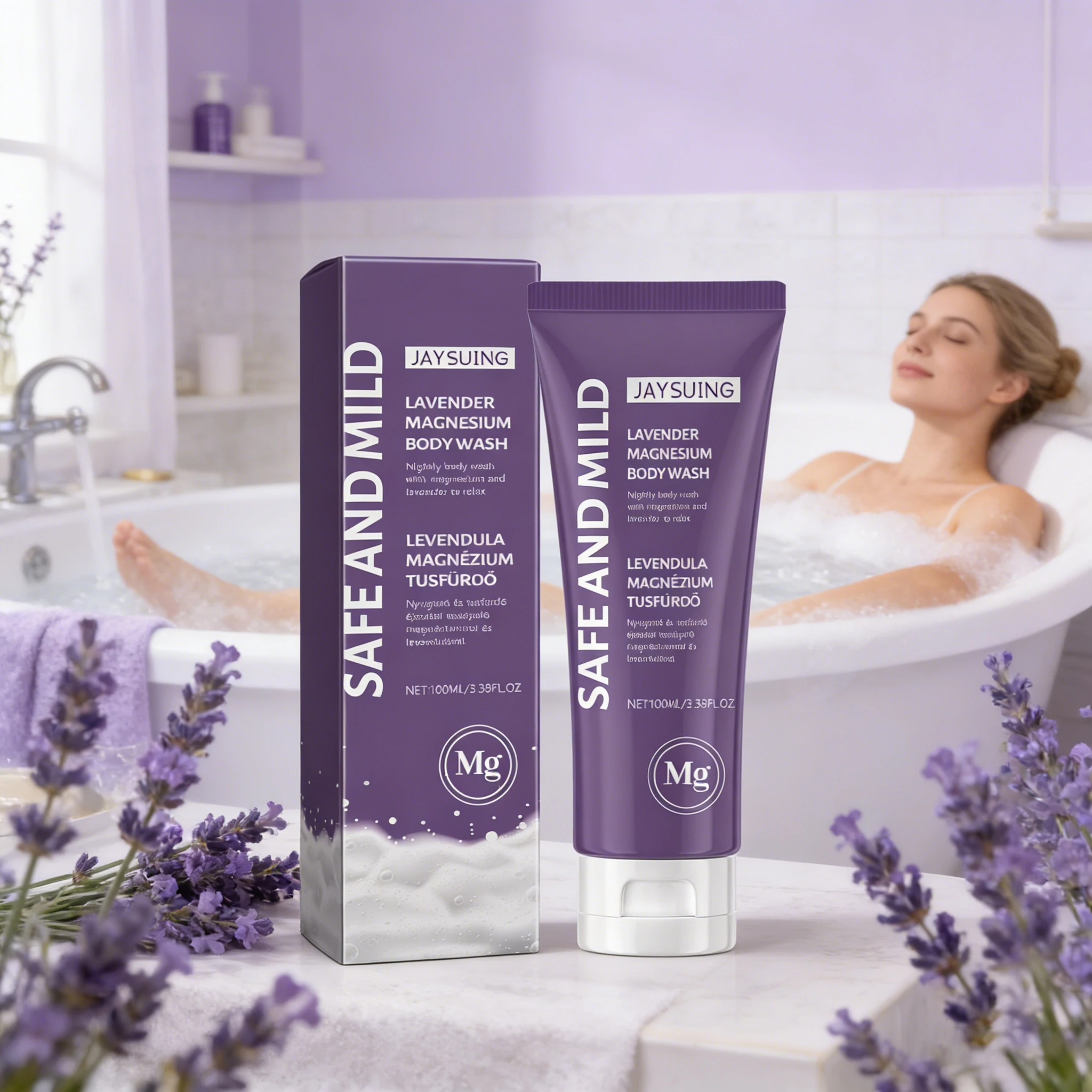 

JAYSUING Лавандовый магниевый гель для душа: Охлаждающий, успокаивающий, с длительным ароматом, контроль жирности, очищение, уход за телом