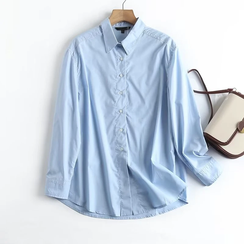 

Dave&Di 2024 Spring And Summer Fashion Casual Shirt Lady Women's Solid Color Shirt Cotton Loose Long Sleeve