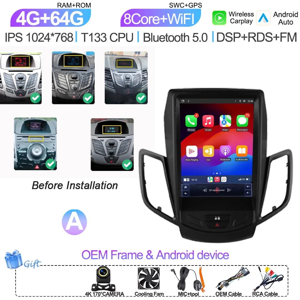 9,7 Inch Android 16 autoradio multimediaspeler navigatie stereo GPS scherm 2din 5G Wifi voor Ford Fiesta Mk7 2009-2016