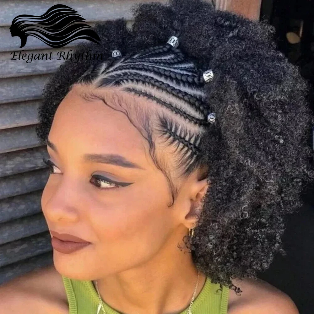 

Afro Puff Wigs With Pre Made Cornrow Braided 13x4 Lace Frontal Wig Pre Plucked With Baby Hair for Black Women Afro Braid Wig