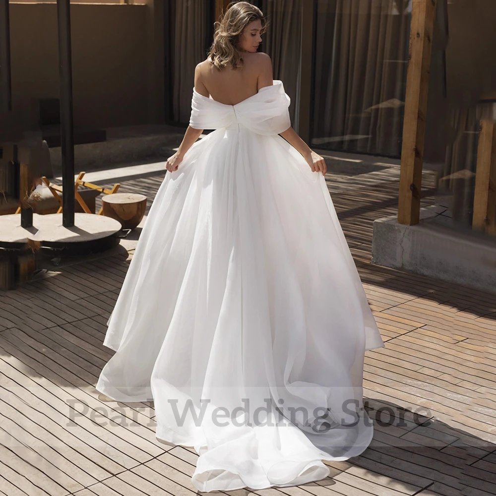 Abito da sposa Sexy con spacco laterale alto aperto sul retro classico con spalle scoperte pieghe da sposa su misura a-line lunghezza del pavimento abiti da sposa