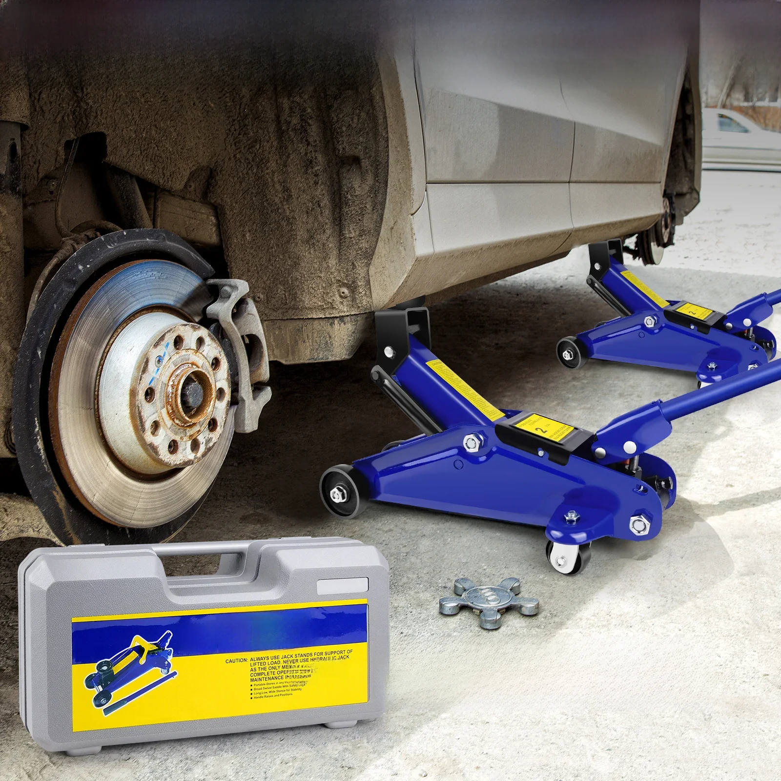 DayPlus – cric de sol pour chariot hydraulique, 2 tonnes, ascenseur de voiture robuste et Portable avec étui de transport, profil de poignée en acier, outils de réparation de pneus