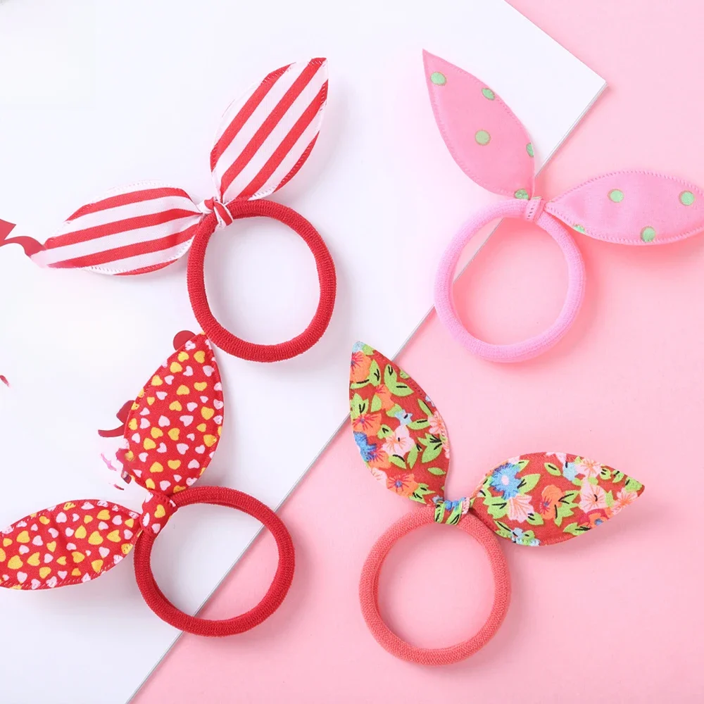 Bandes de cheveux élastiques avec oreilles de lapin pour enfants, 10 pièces, bandeau en caoutchouc pour filles, chouchous, accessoires de cheveux mignons pour enfants