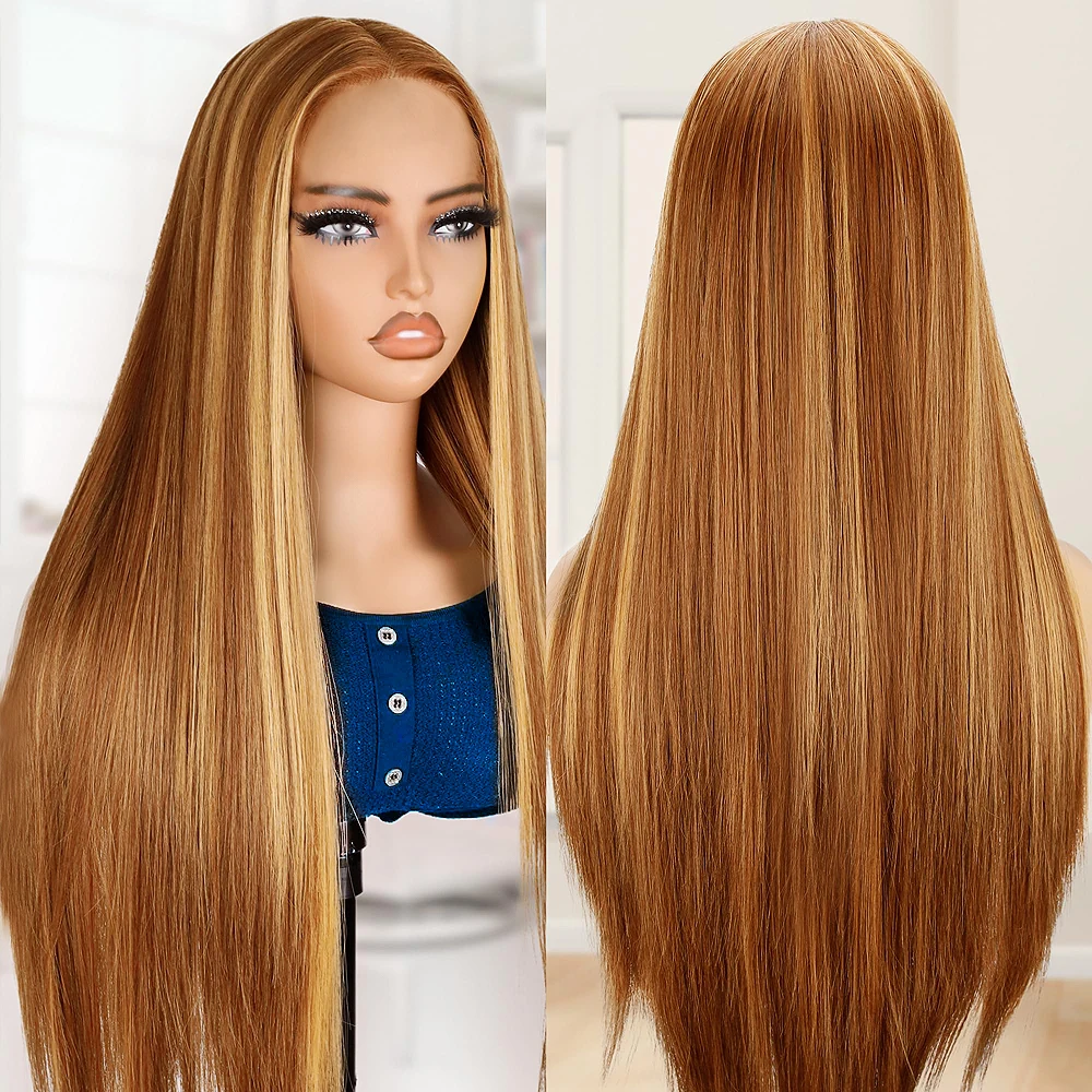 

30 InchBone Straight Ombre Colored Glueless Wigs Human Hair Brazilian 4/27 6x4 Highlight Human Hair Lace Frontal Wig For Women
