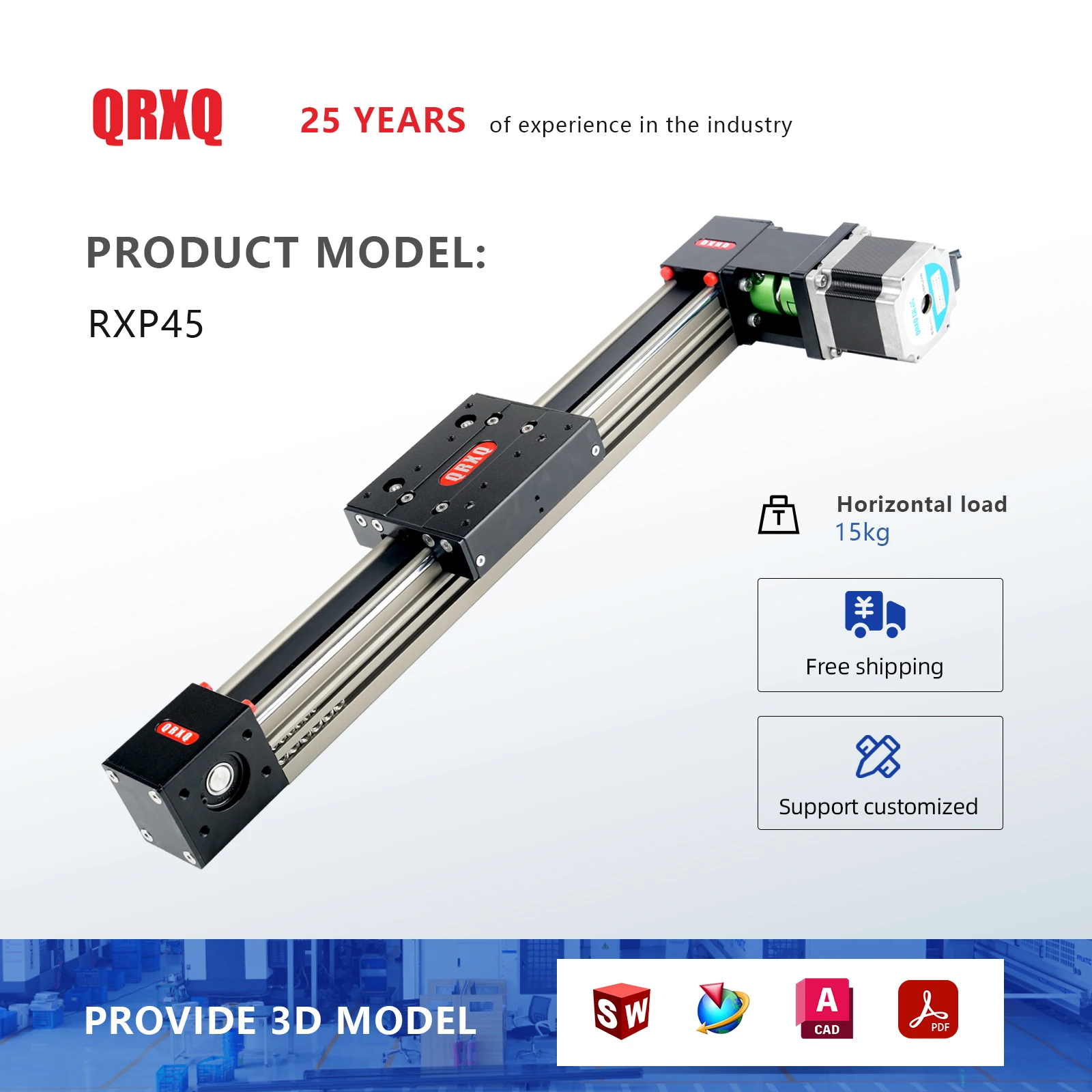 

QRXQ Rxp45 High-Precision Linear 1000mm 1100mm 1200mm Module with Stepper Motor for CNC and 3D Printer Applications XYZ Linear