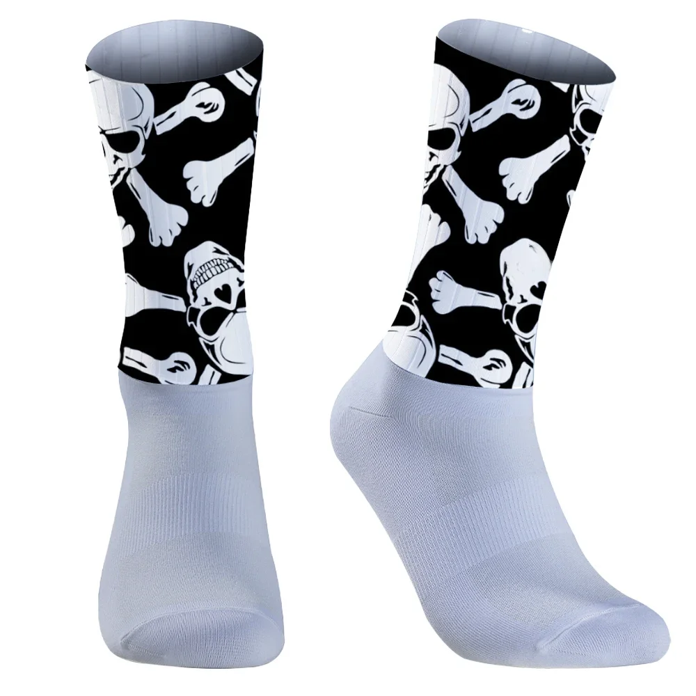 AliExpress 2024 Men Skull pattern Bicycle Sport Running Bike Socks Calcetines Anti Slip Silicone Summer Aero