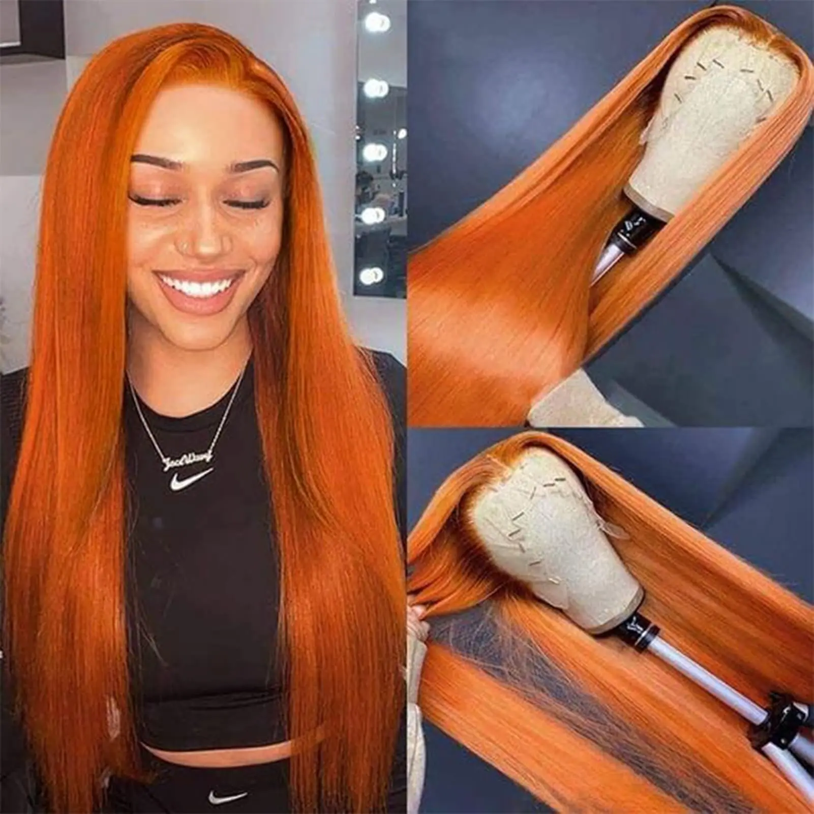 13x6 Ginger Orange Lace Front Human Hair Wigs 200 Density HD Transparent Straight Lace Frontal human hair Wig for Women choice