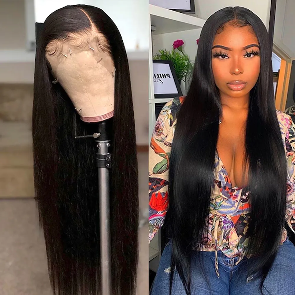 30 40 Inch Bone Straight Human Hair Wigs Brazilian 13x6 Hd Lace Frontal  Human Hair Wig 360 Lace Front Pre Plucked Wig Natural Black