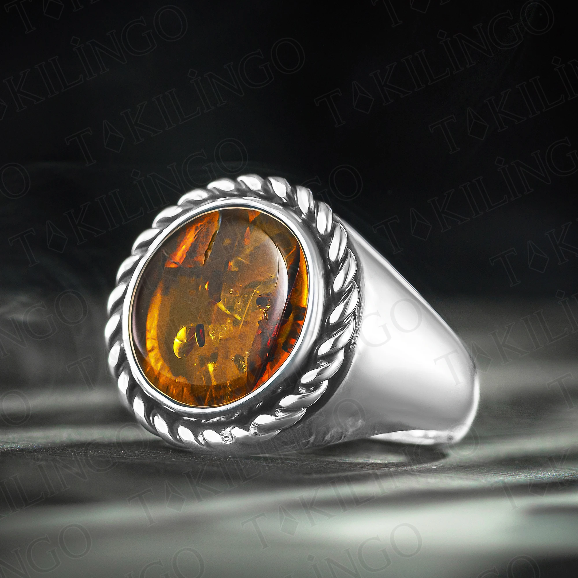 Elegant Design Solid 925 Sterling Silver Mens Amber Signet Ring, Round Honey Original Amber Gemstone Unique Signet Ring For Men