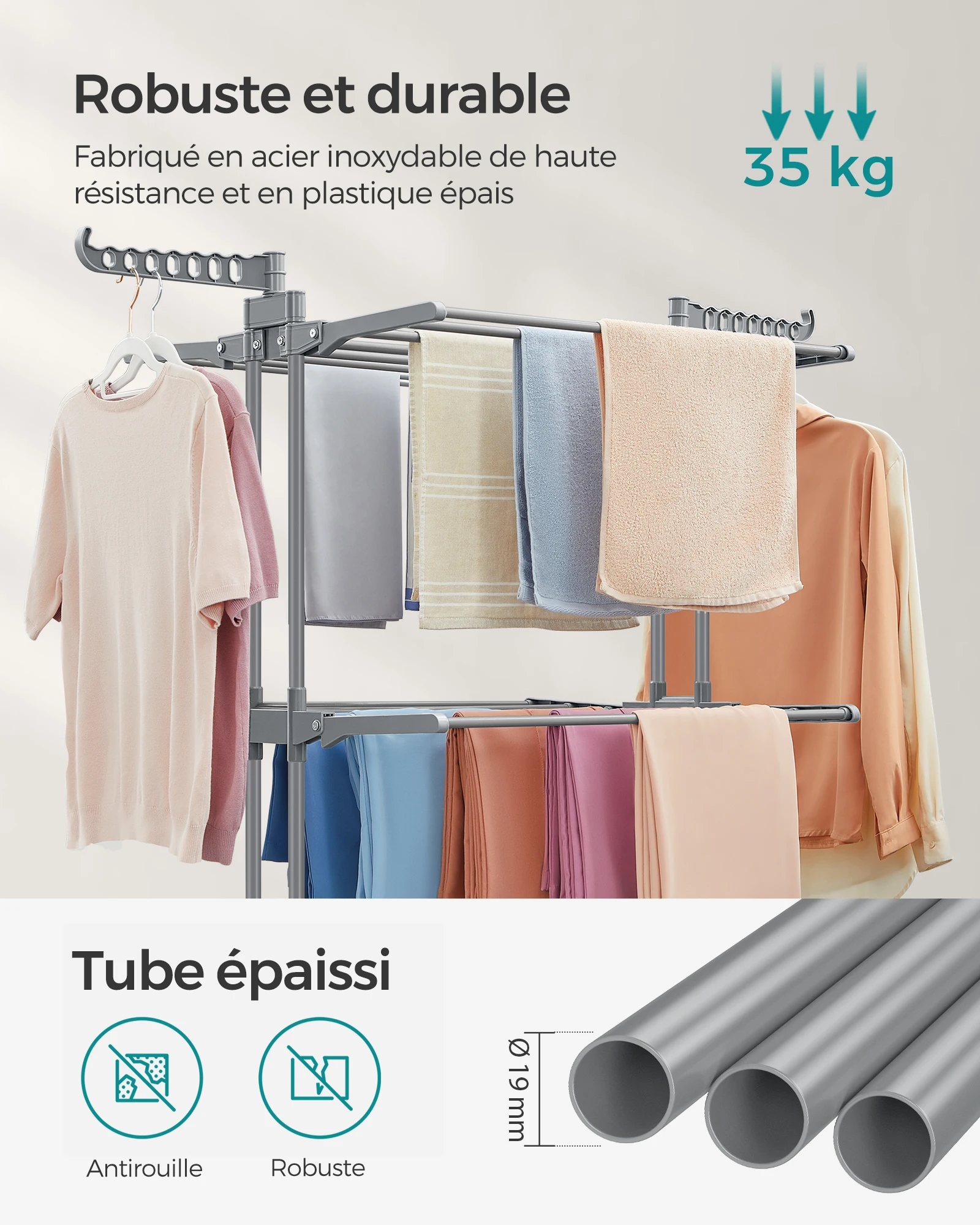 étendoir à linge songmics – vue détaillée