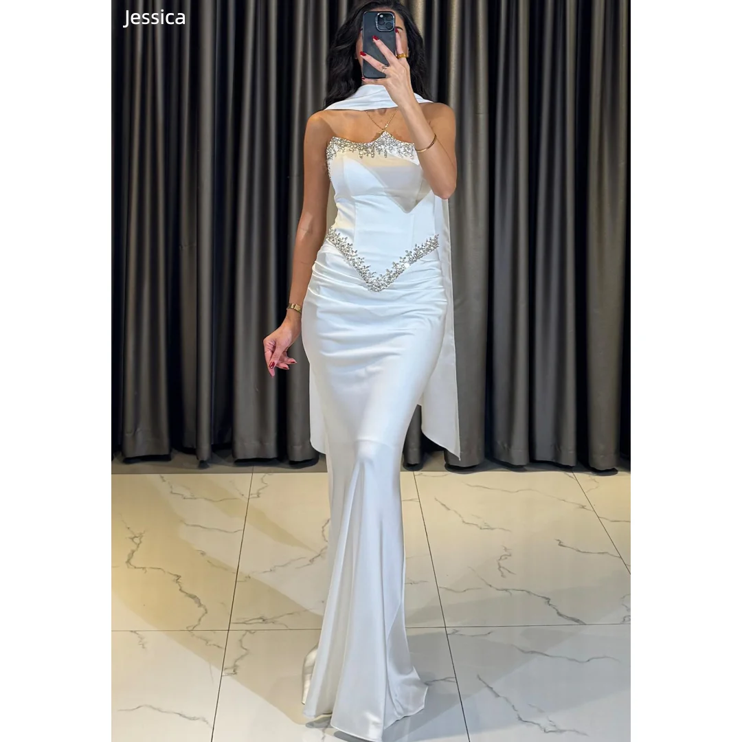 

Jessica Handmade Glitter Beads Evening Dresses Slim-fit White Prom Dresses Elegant Lady Formal Occasions PartyDresses