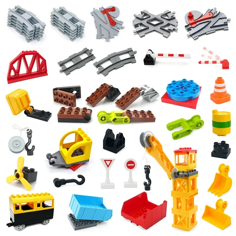 Grands blocs de construction éducatifs pour enfants, accessoires de piste, ensemble de pistes, assemblage électrique de Train, Compatible avec jouet Duploed, cadeau
