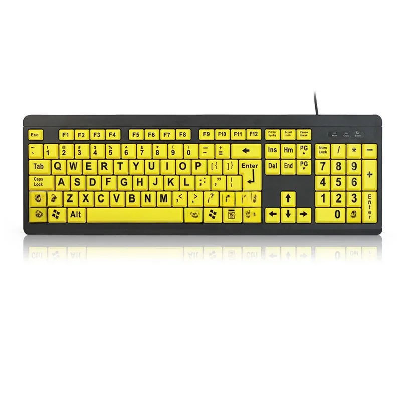Teclado com fio com grandes letras amarelas para estudantes, aprender o estilo Old Man, 104 teclas,