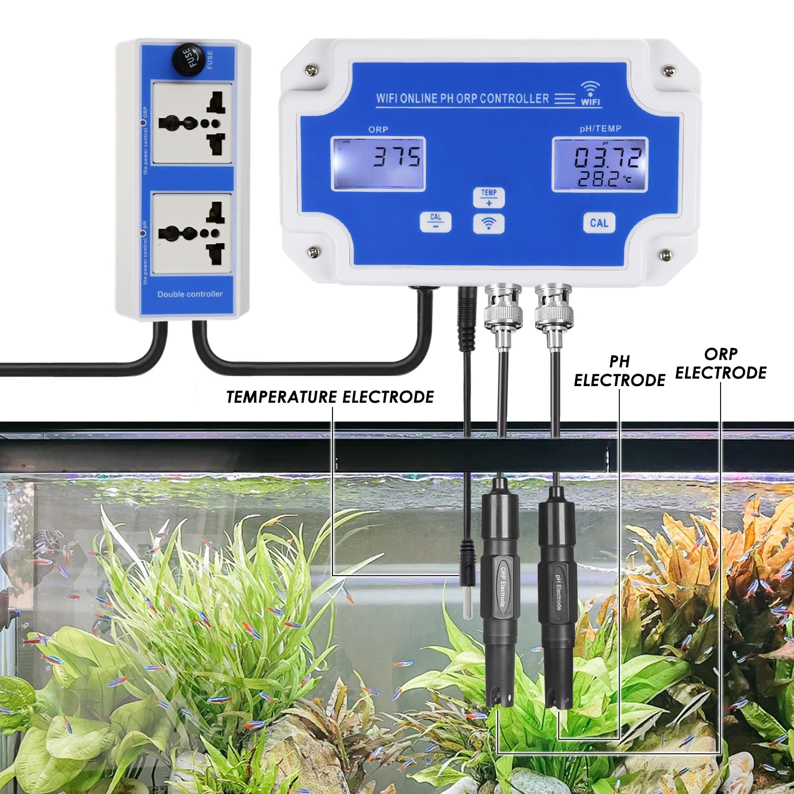 3-in-1 WiFi Digital PH Meter pH ORP TEMP Controller Water Quality Tester BNC Probe For Hydroponics Aquaculture Ph Sonde Pool