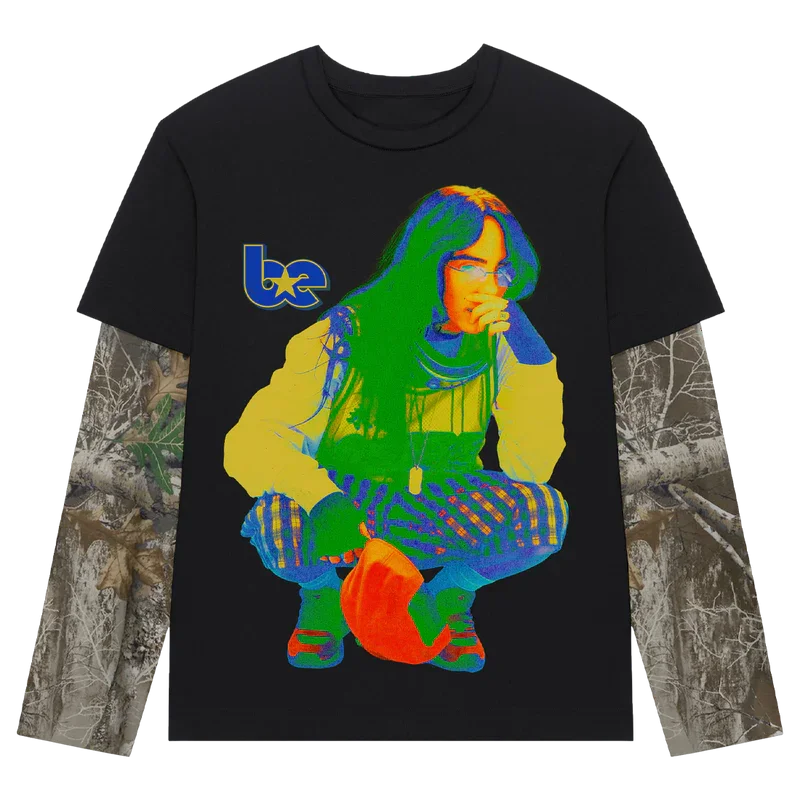 Billie Tee Unisex Blue jersey Hit Me Hard And Soft Tour 2024 billi CAMO LAYERED LONG SLEEVE TEE