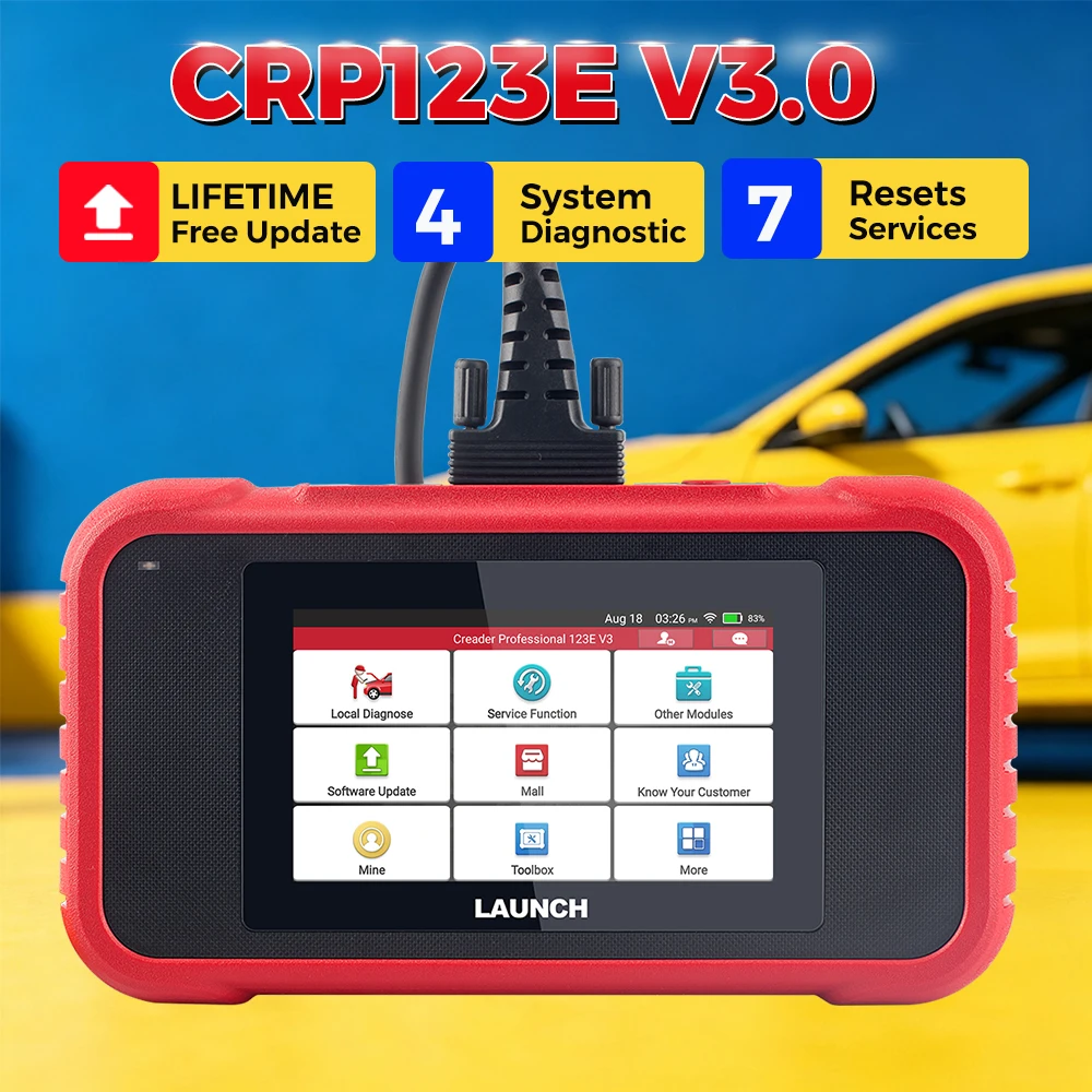 Nouvel Outil de Diagnostic Automobile LAUNCH CRP123E V3.0 ENG ABS SRS Transmission System 7 Fonctions de Réinitialisation, Effacement Gratuit à Vie des Codes, Scanner OBD
