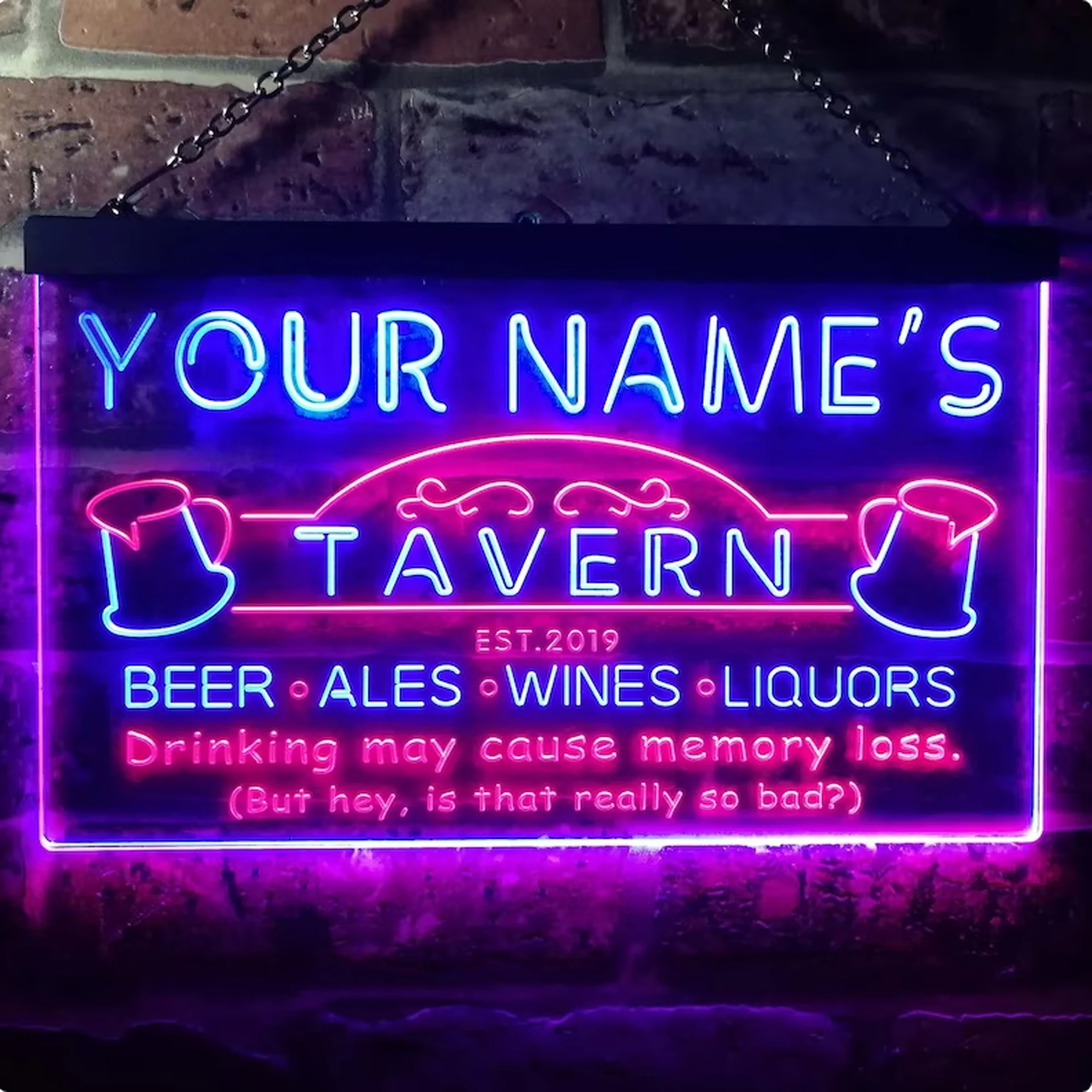 

Custom Dual Color Neon Sign Personalized Est Year Theme Your Name Tavern Home Bar Beer Wine Neon Sign Man Cave Room Decor Gift