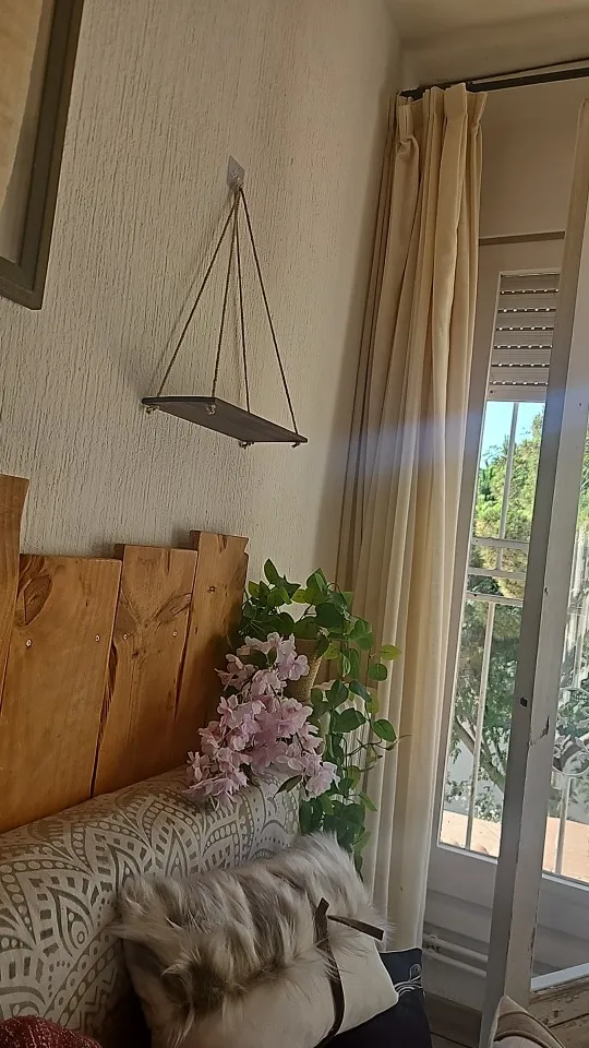 1PC Wooden Swing Hanging Hemp Rope Wall Shelve Mounted Floating Home Living Room Plant Flower Pot Tray Storage Garden Decoration photo review