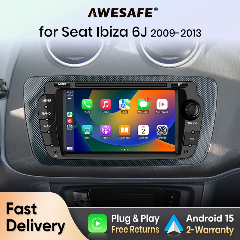 AWESAFE CarPlay sans fil Android Auto pour Seat Ibiza 6J 2009–2013 Autoradio Lecteur Multimédia Stéréo Wi-Fi Navigation GPS 2 Din Autoradio Systèmes Intelligents pour Voiture IPS Unité Centrale FM RDS DSP SWC BT Plug and Play ISO