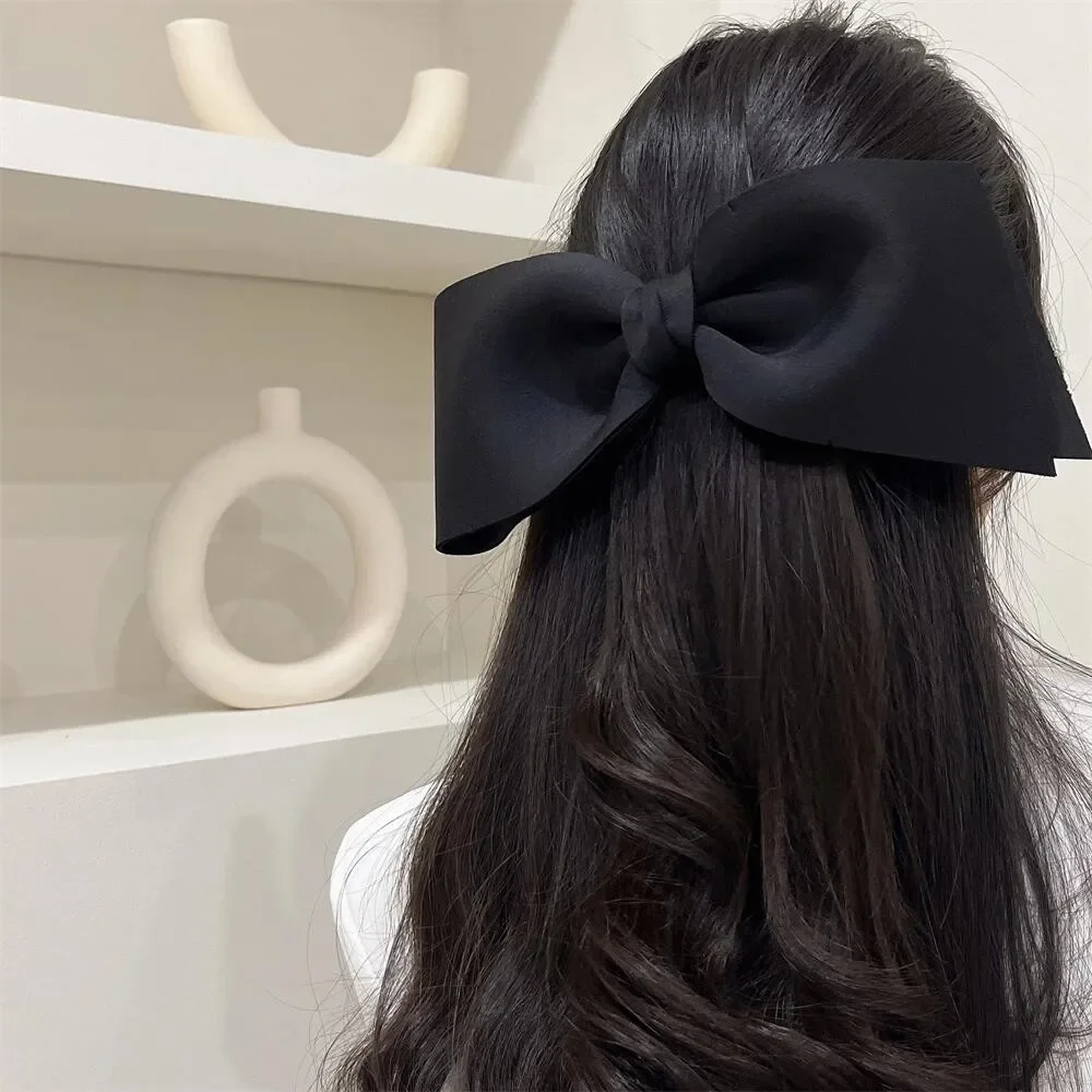 Moda Oversize Bowknot Barrettes spinki do włosów kobiety dziewczęta czarna duża kokarda spinki do włosów wiosenne klipsy akcesoria do włosów nakrycia głowy2024 — zdjęcie 2