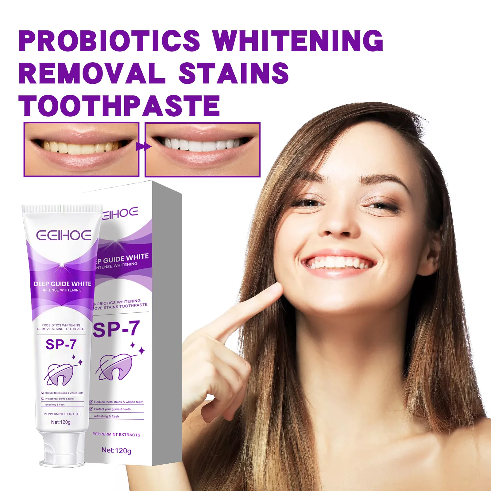 Eelhoe 120g Sp7 dentifrice probiotique blanchiment des dents soin des gencives éclaircir jaune soins bucco-dentaires réparation haleine fraîche nettoyage des taches de dents