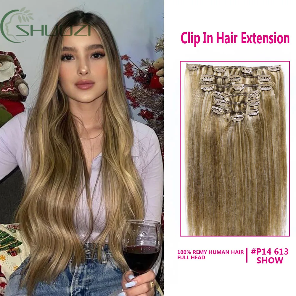 Extensiones de cabello humano con Clip, extensiones de cabello humano liso Remy, Clip Natural suave Ins