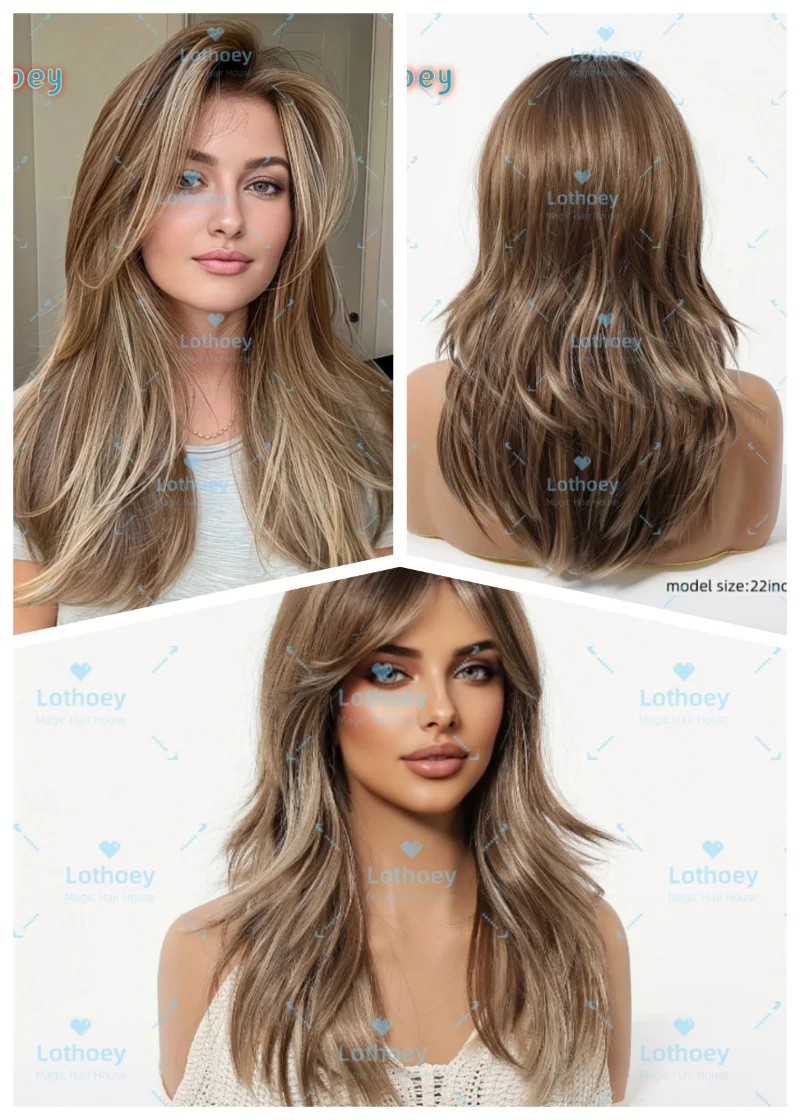 Коричневый женский парик с градиентом и челкой, предпочтительный для ежедневных путешествий, бесплатная сетка для волос для вечеринок, носимая шелковая основа для новорожденных с