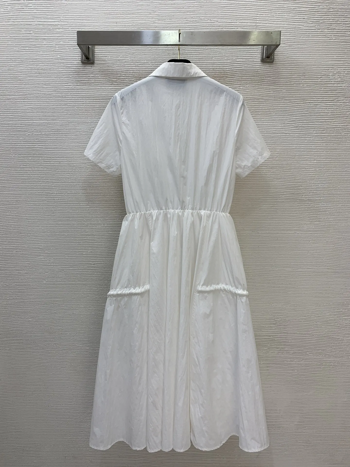 2026 Summer Women's Turn-Down Collar Ruched Waist Shirt Dress Pocket Detail Office Style Maxi Dress ZX185124