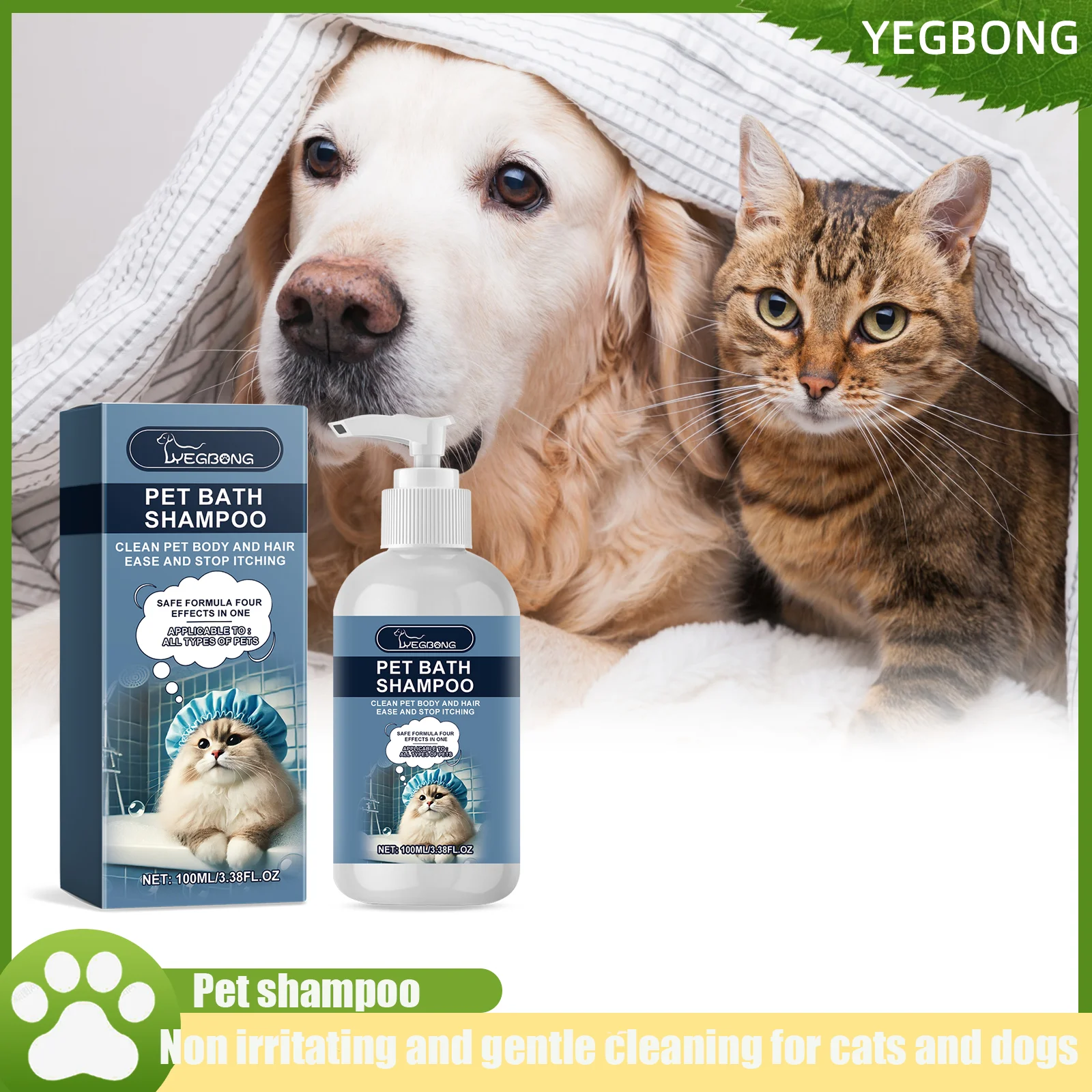 YEGBONG 100ML Pet Bath Shampoo Cat Shampoo Dogs Clean, Bathe, Moisturize Nourish, Shower Gel,Mild and Non Irritating Reduce Odor