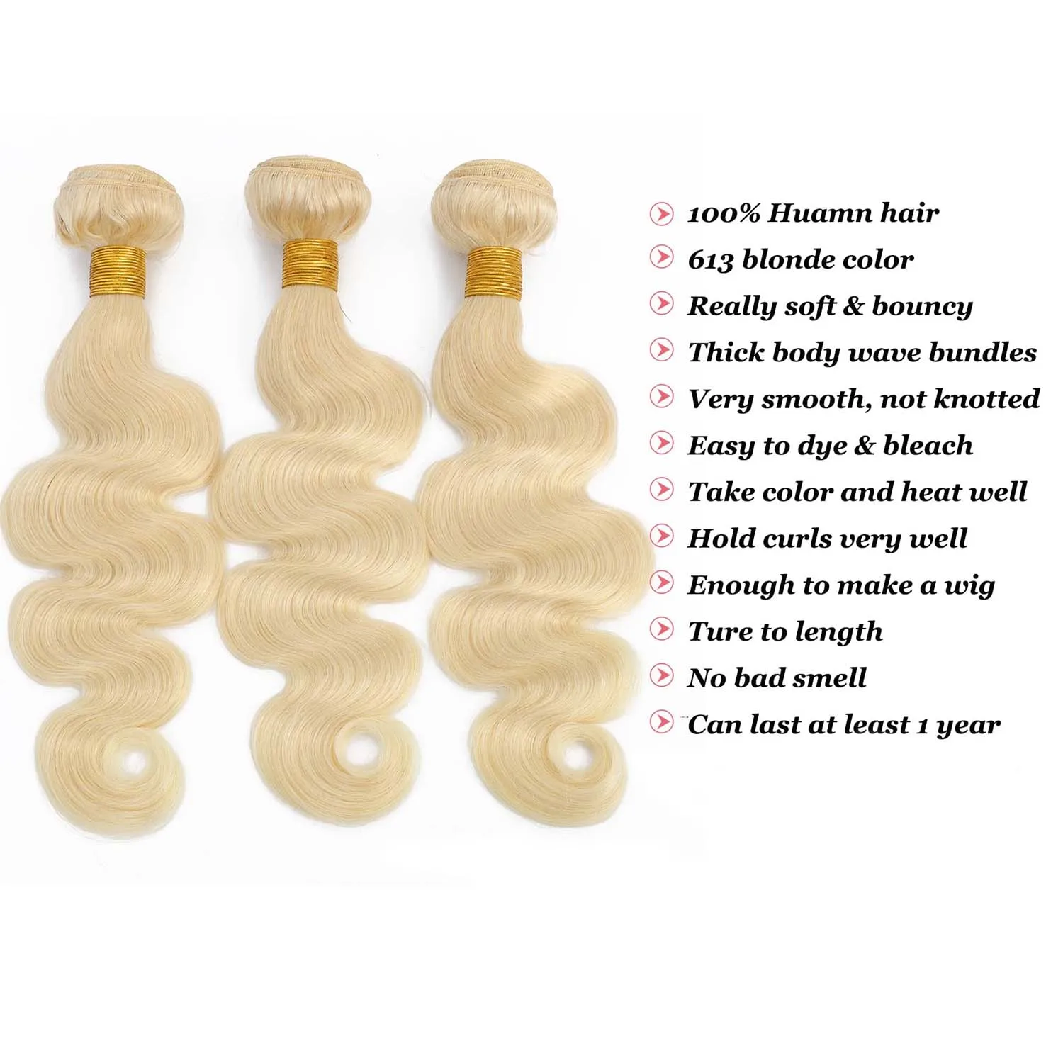 613 블론드 1 3 묶음 인모 613 바디 웨이브 묶음 미가공 12A 등급 브라질리언 버진 헤어 묶음 헤어 익스텐션