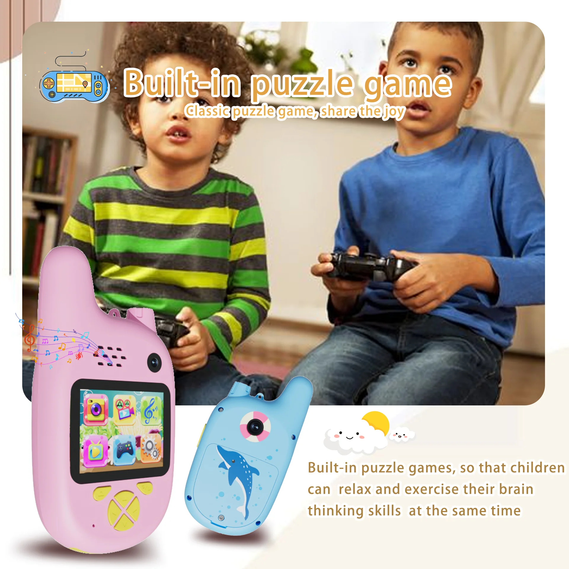 Walkie-takie CÁMARA DE ACCIÓN Digital para niños, niños y niñas de 3-9 años, juguetes para niños pequeños, HD, pantalla de 2 pulgadas, 2 piezas (Rosa + azul)