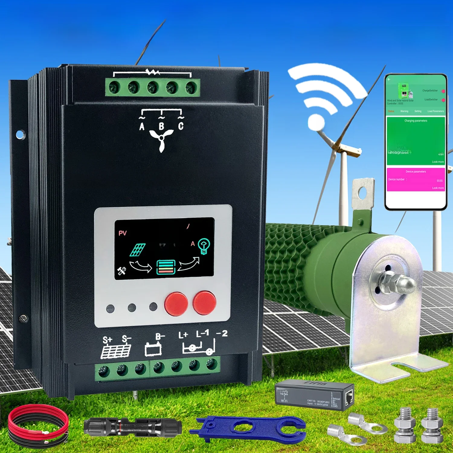 12V 24V 48V WiFi MPPT Hybrid-Laderegler 3000W 4000W 5kW für Solar- und Windkraftanlagen, geeignet für Haushaltssysteme und LiFePO4-Batterien