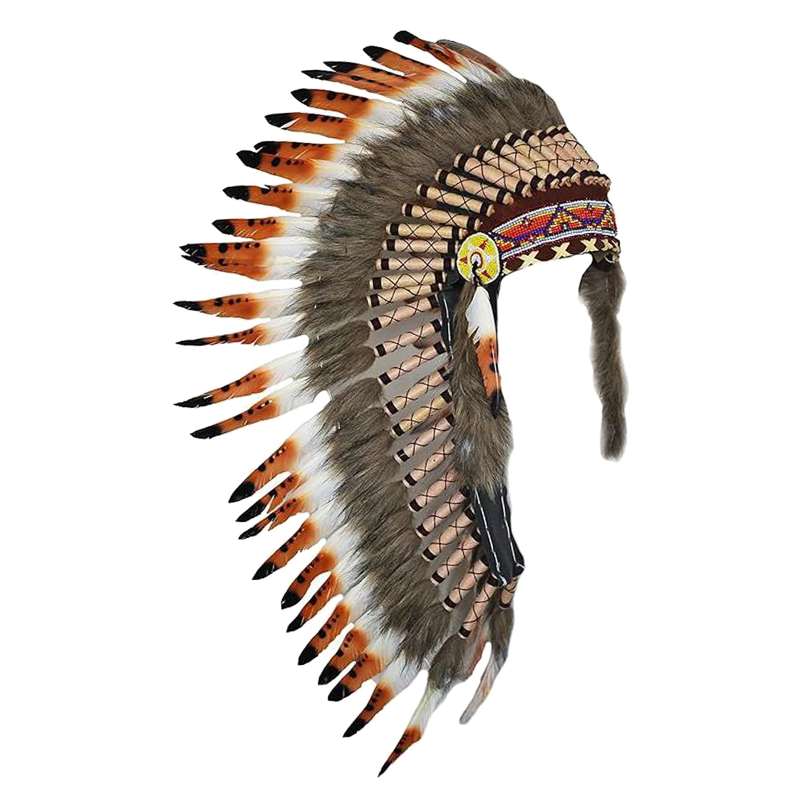 Artificial Feather Headpiece Dance Show Adults Indian Native Chief Headdress Stage Feather Headdress Fancy Dress Party Cosplay