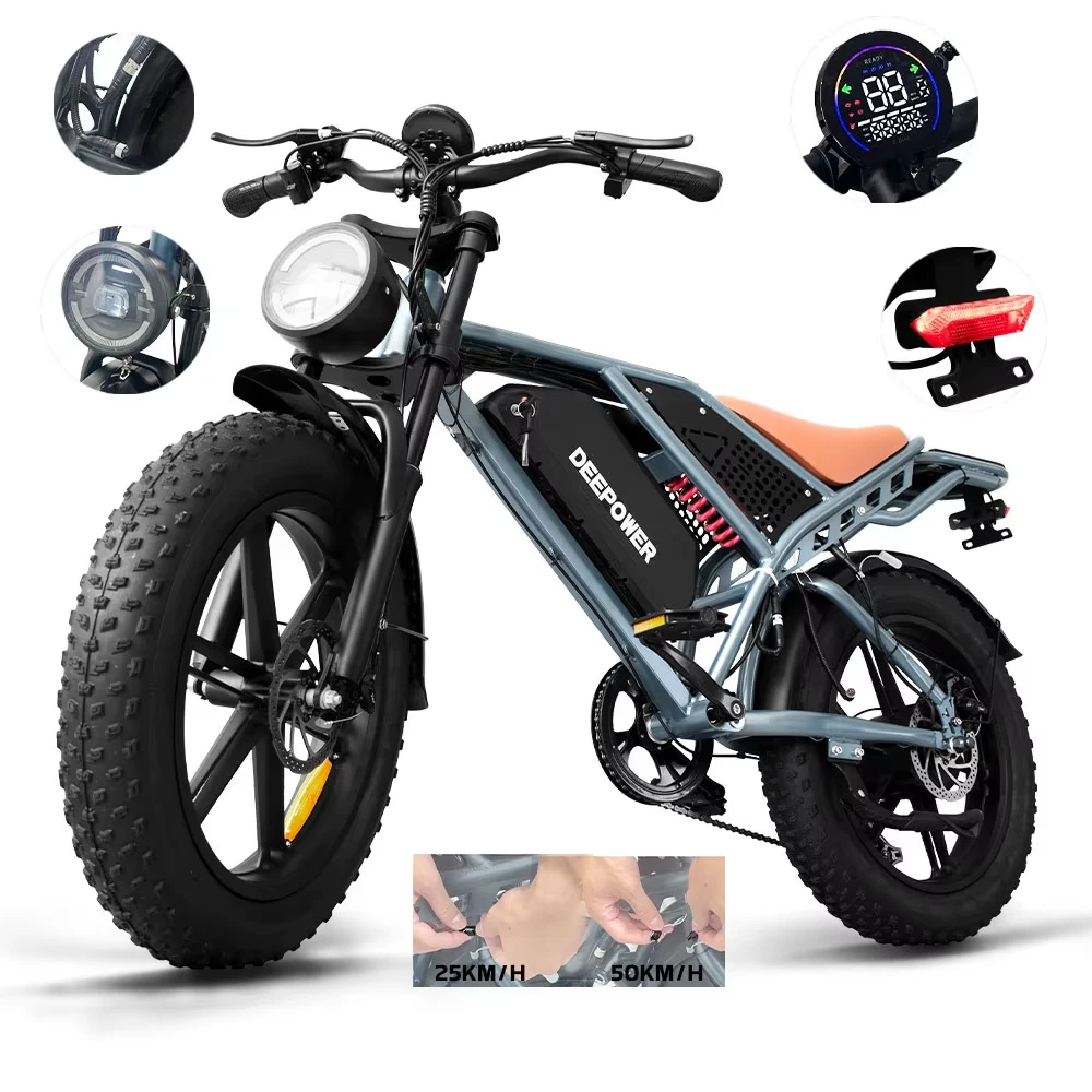 [Ship Form EU] DEEPOWER QS7 elektrische fiets 20“ Fat Ebike-band 48V35Ah batterij E-mountainbike voor volwassen mannen en vrouwen Snelheid 50 km/u